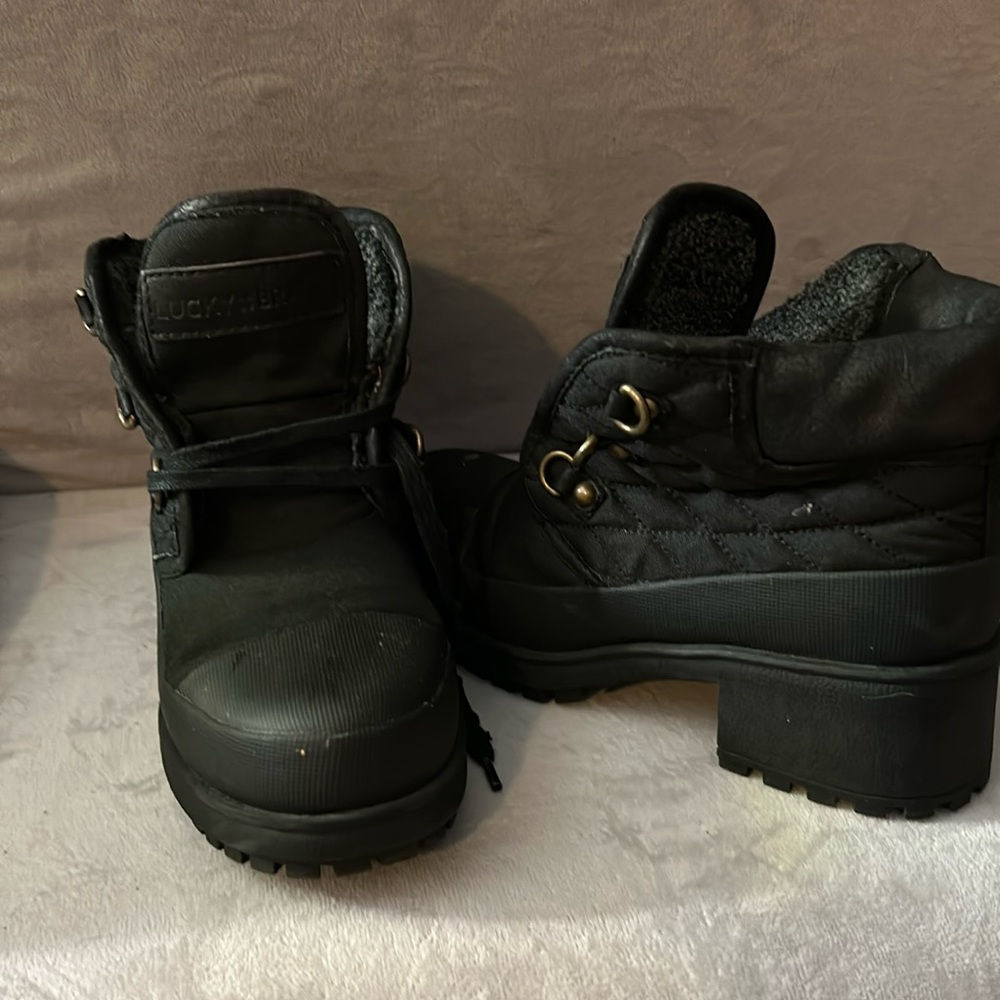 Lucky Brand Black Quilted Heeled Boots waterproof women’s size 6.5
